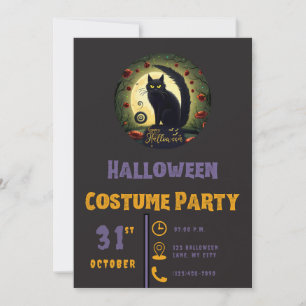 Invitation Joyeux Halloween Chat noir Lune Halloween noir