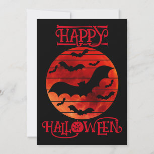 Invitation Joyeux Halloween Chauves-Souris Noires Lune Orange