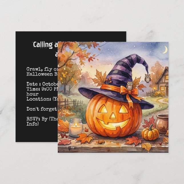 Invitation Joyeux Halloween - Citrouille Vintage (Devant / Derrière)