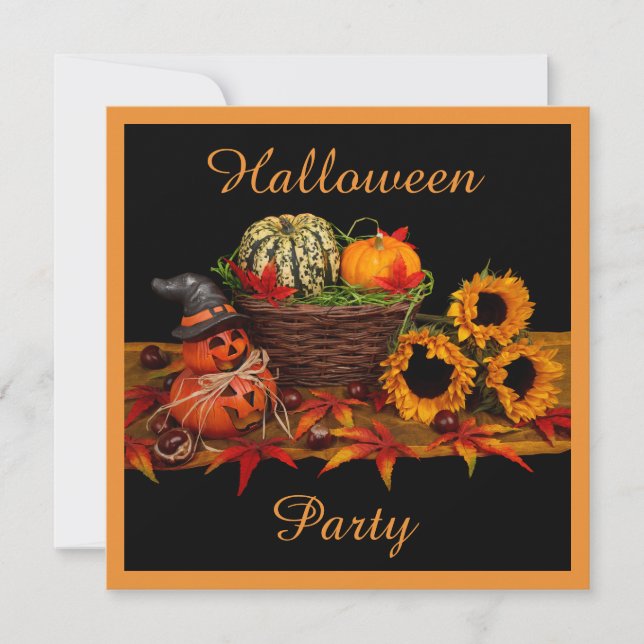 Invitation Joyeux Halloween Citrouilles et Tournesols Double  (Devant)