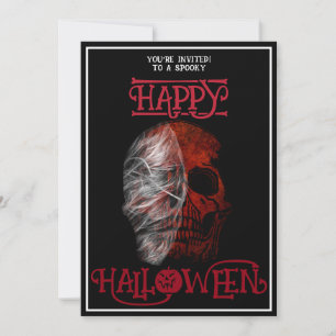 Invitation Joyeux Halloween Crâne Rouge Noir Blanc