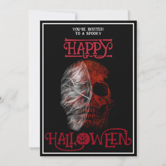 Invitation Joyeux Halloween Crâne Rouge Noir Blanc