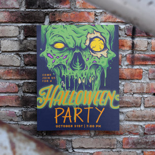 Invitation Joyeux Halloween Crâne vert mince Zombie