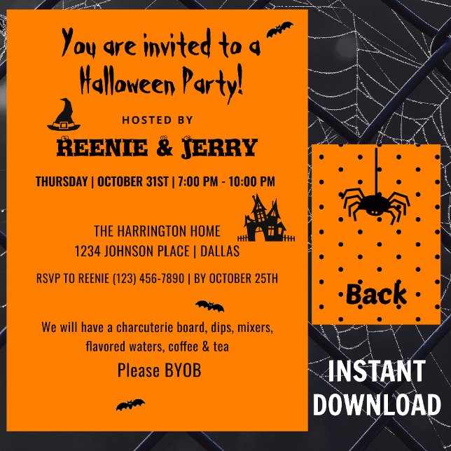 Invitation Joyeux Halloween Fête Halloween noire et orange (Créateur téléchargé)