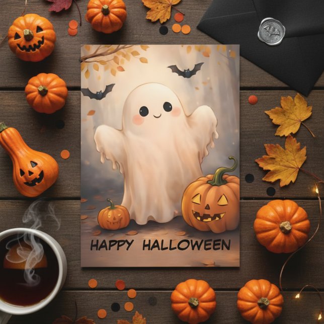 Invitation Joyeux Halloween ! Gentil Fantôme et Citrouille ad (Créateur téléchargé)