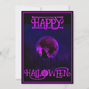 Invitation Joyeux Halloween Hurlement Chien Lune Violette