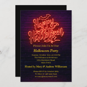 Invitation Joyeux Halloween Neon Glow Look Sorcière Brick Par