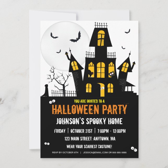 Invitation Joyeux Halloween Trick ou Treat Haunted House (Devant)