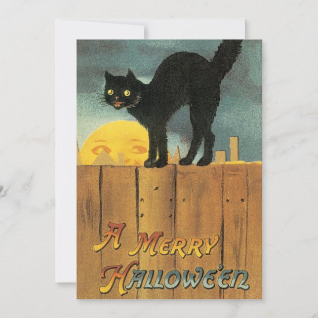 Invitation Joyeux Halloween vintage Chat par Ellen Clapsaddle (Devant)