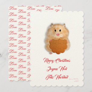 Invitation Joyeux hamster de Noël mignon avec biscuit