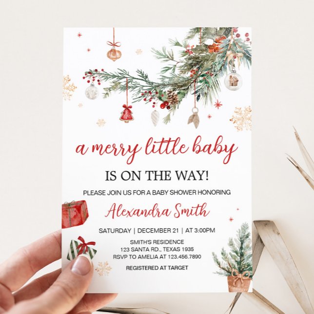 Invitation Joyeux hiver Petit Baby shower de Noël (Merry Little Winter Christmas Baby Shower Invitation)
