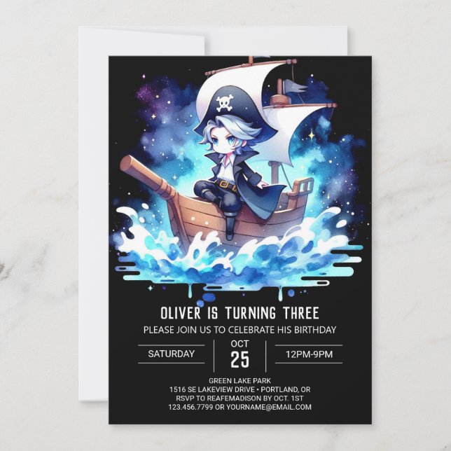 Invitation Joyeux Imaginaire Pirate Anniversaire (Devant)
