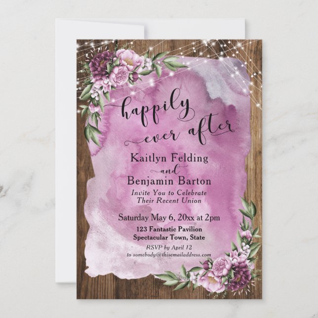 Invitation Joyeux Jamais Après Aquarelle Rustique Lumières Fl (Devant)