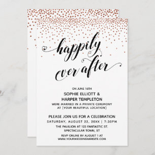 Invitation Joyeux Jamais Coeur Script Cuivre Confetti