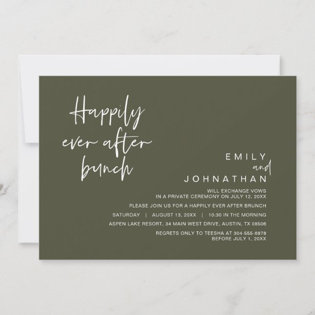 Invitation Joyeux Jour Après Brunch Mariage, Olive Green (Devant)