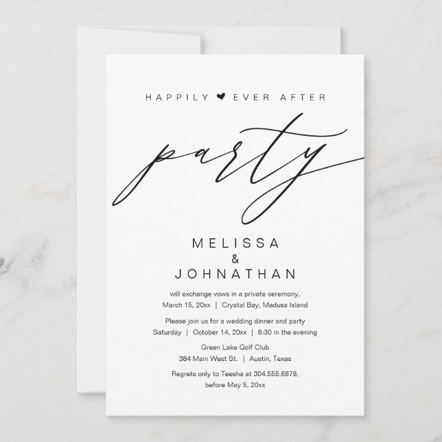 Invitation Joyeux Jour Après, Fête de Mariage Intime (Devant)