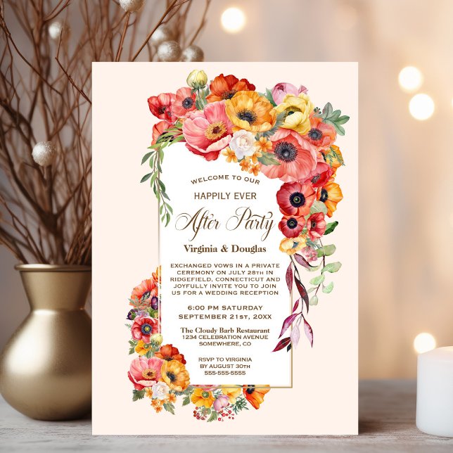Invitation Joyeux Jour après la fête Vibrant Mariage de pavot (Créateur téléchargé)