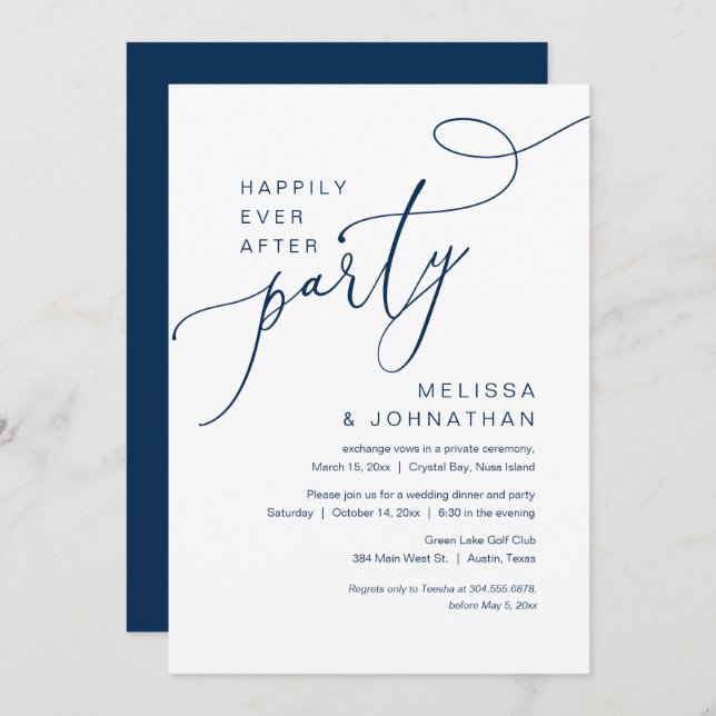 Invitation Joyeux Jour Après Le Dîner Mariage Elopement Party (Devant / Derrière)