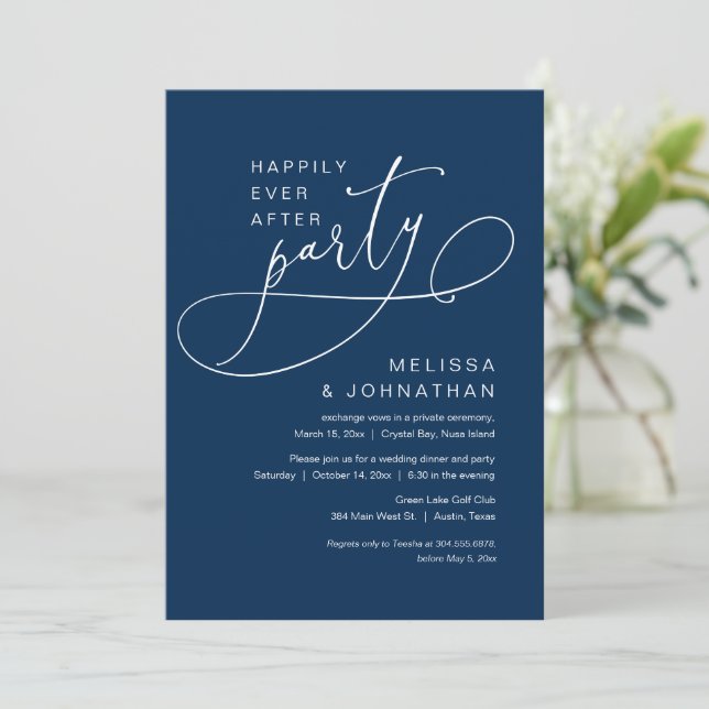 Invitation Joyeux Jour Après Mariage Elopement Parti Marine D (Debout devant)