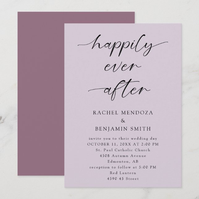 Invitation Joyeux Jour Après Mariage Purple Script Élégant (Devant / Derrière)
