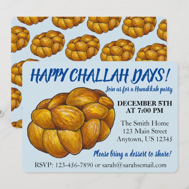 Invitation Joyeux Jours de Challah Parti Hanoukka Fêtes juive (Devant / Derrière)