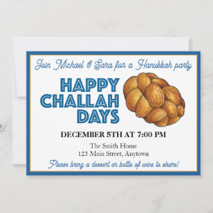Invitation Joyeux Jours de Challah Parti Hanoukka Fêtes juive