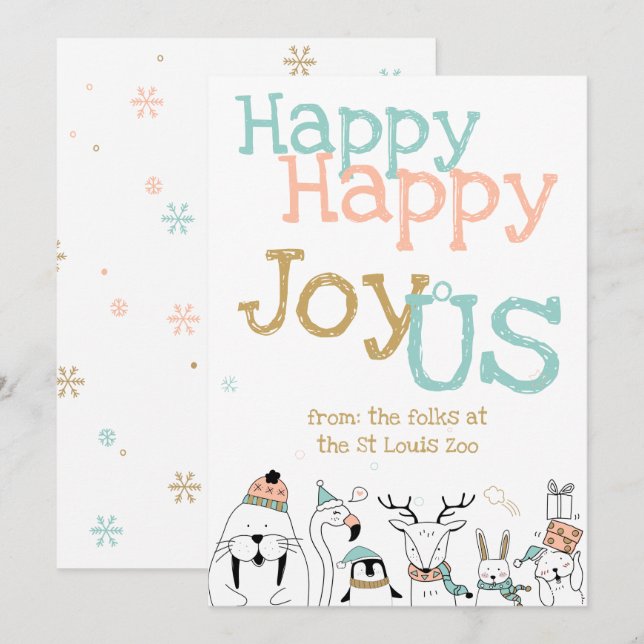 Invitation Joyeux JoyoUs Cartoon Animaux Noël (Devant / Derrière)