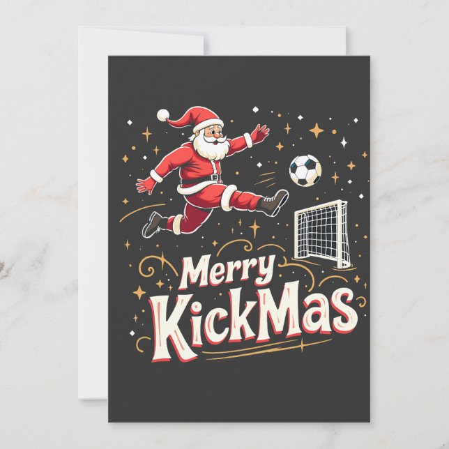 Invitation Joyeux Kickmas Drôle Père Noël Amateurs de Footbal (Devant)