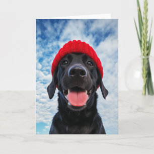 Invitation Joyeux Labrador dans une Beanie rouge sous un ciel