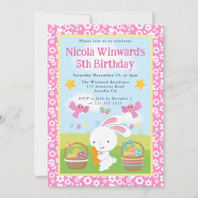 Invitation Joyeux Lapin de Pâques Printemps Anniversaire Enfa (Devant)