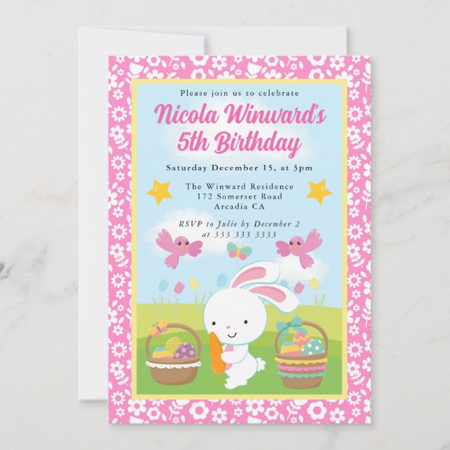 Invitation Joyeux Lapin de Pâques Printemps Anniversaire Enfa (Devant)