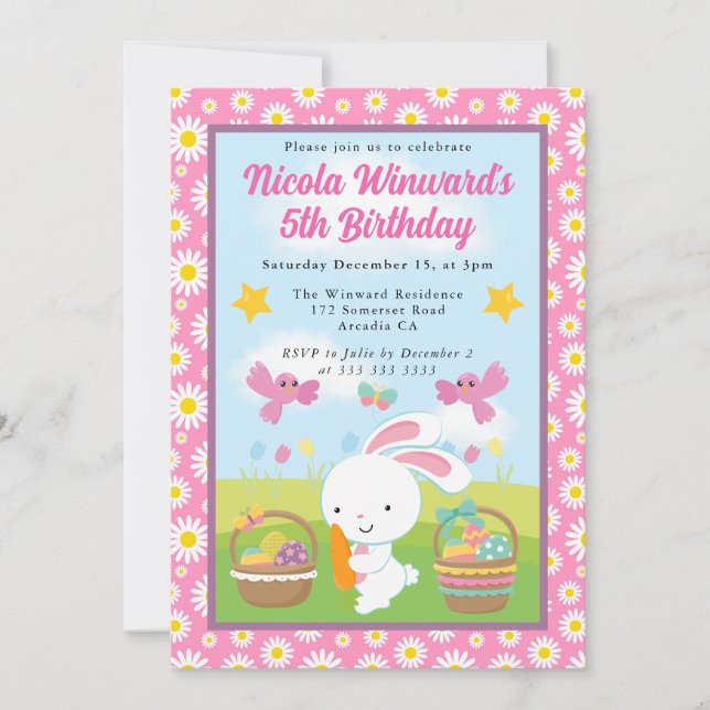 Invitation Joyeux Lapin de Pâques Printemps Anniversaire Enfa (Devant)