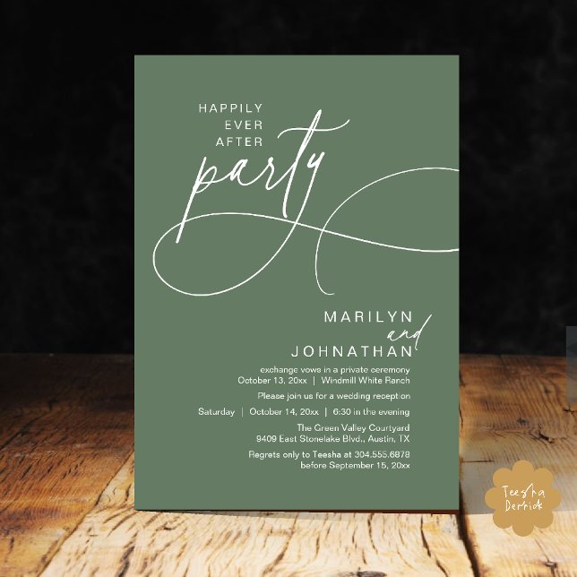 Invitation Joyeux Mariage Élégant Moderne Dîner de Mariage (Happily Ever After Modern Elegant Romantic Wedding Reception Dinner Invitation Card in Sage Green)