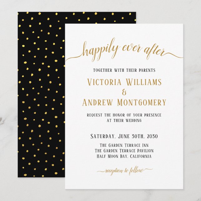 Invitation Joyeux Mariage Élégant Script Doré (Devant / Derrière)