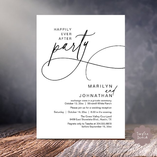 Invitation Joyeux Mariage Moderne Élégant Dîner de Mariage (Happily Ever After Modern Elegant Romantic Wedding Reception Dinner Invitation Card in Black White)