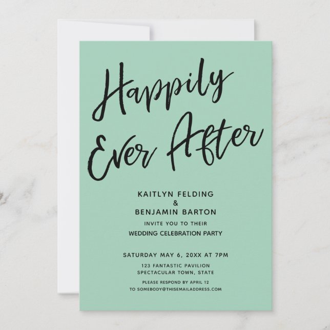 Invitation Joyeux Mariage Pour Toujours Lumière Vert Clair de (Devant)
