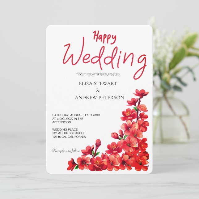 Invitation Joyeux mariage romantique floral mariage (Debout devant)