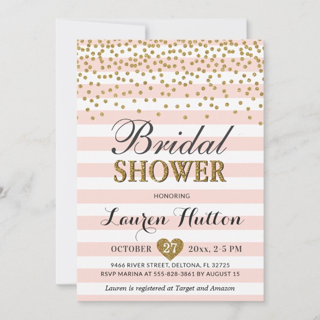 Invitation Joyeux mariage rose et or Confetti Chic (Devant)