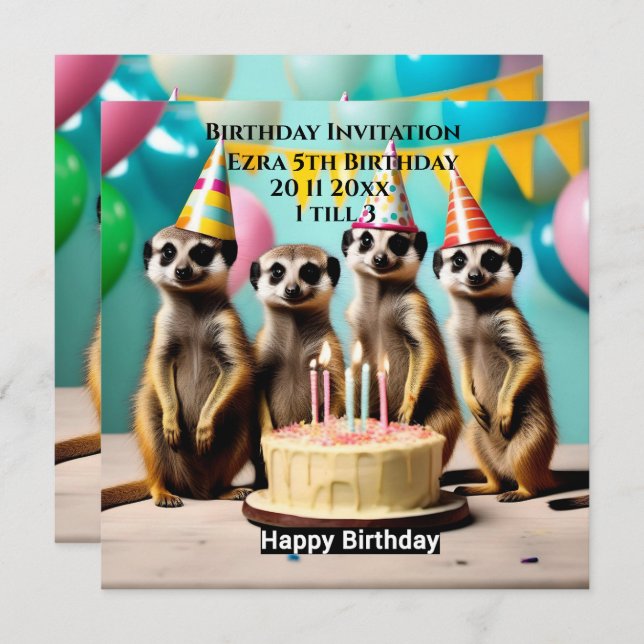 Invitation Joyeux Meerkat Anniversaire, Anniversaire Fête Inv (Devant / Derrière)