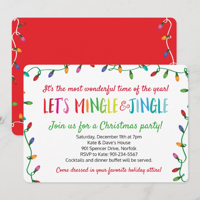 Invitation Joyeux Mingle et Jingle Christmas Lights Party (Devant / Derrière)