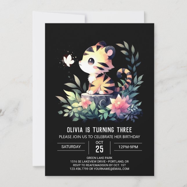 Invitation Joyeux minimaliste Tigre Anniversaire (Devant)