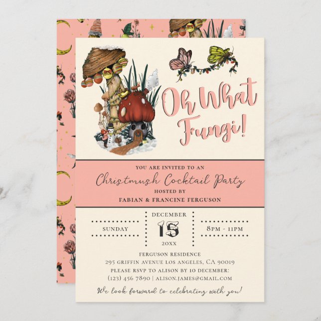 Invitation Joyeux Mushroom rose mignon Noël Fête (Devant / Derrière)