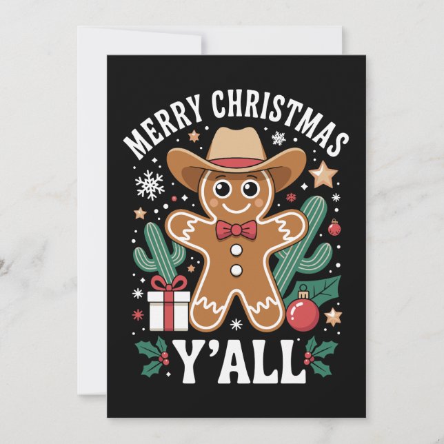 Invitation Joyeux Noël à tous Cowboy Gâteau de Noël Cactus (Devant)