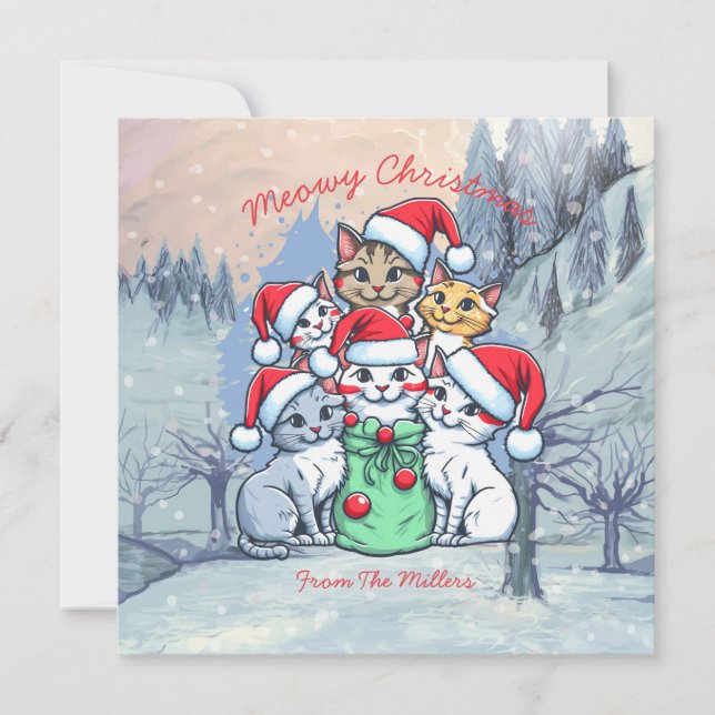 Invitation Joyeux Noël aux chats, Noël félin, Cadeau drôle (Devant)