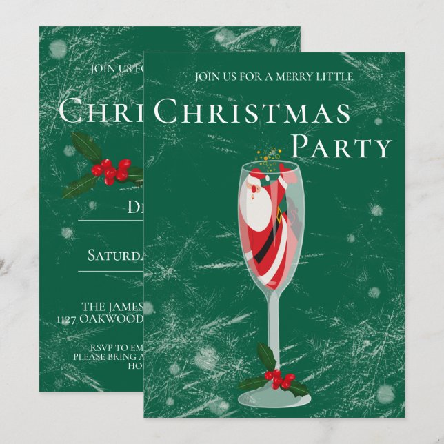 Invitation Joyeux Noël avec le champagne de Papa Noël (Devant / Derrière)