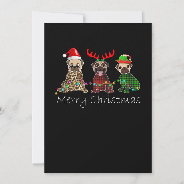 Invitation Joyeux Noël avec trois chiens pug (Devant)