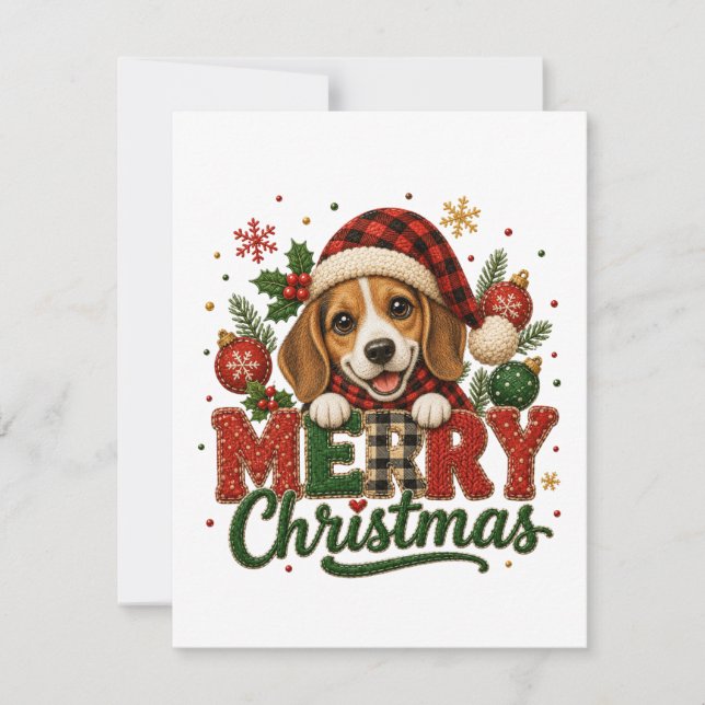 Invitation Joyeux Noël Beagle Mignon (Devant)