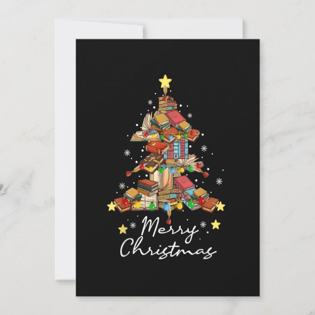 Invitation Joyeux Noël Bibliothèque Arbre Livre Lecteur Amate (Devant)