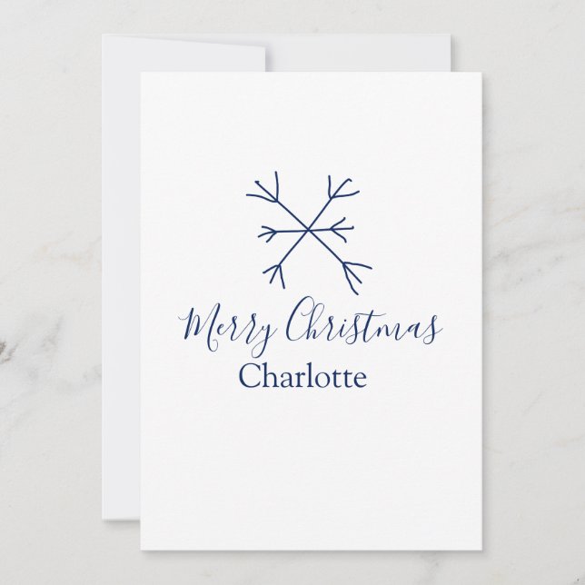 Invitation Joyeux Noël bleu flocons ajouter nom fêtes (Devant)