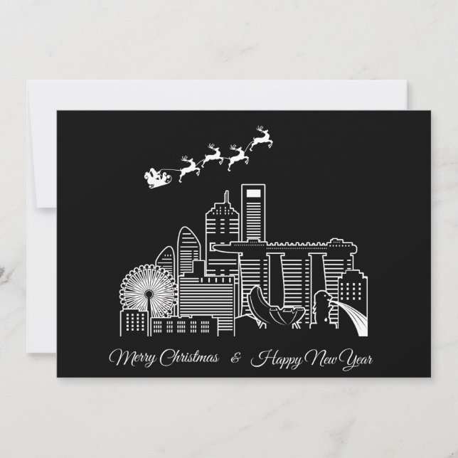 Invitation Joyeux Noël Bonne Année Singapour Ville (Devant)